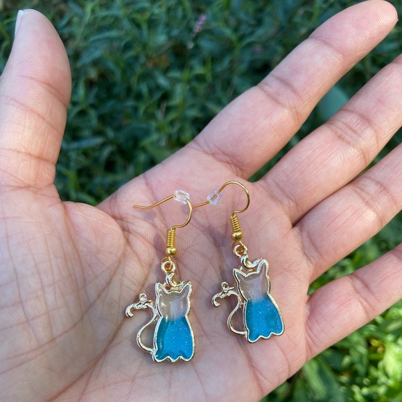 Halloween Blue Cat Drop Earrings - Picture 2 of 7